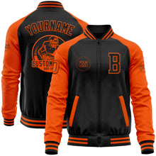 Laden Sie das Bild in den Galerie-Viewer, Uksn Individuelles Bomberjacke in Schwarz-Orange mit Reißverschluss, Zweifarben-Design und Varsity-Letterman-Stil