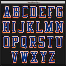 Laden Sie das Bild in den Galerie-Viewer, Uksn Individuelles Bomberjacke in Schwarz-Royalblau-Orange mit Reißverschluss, Zweifarben-Design und Varsity-Letterman-Stil