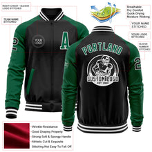 Laden Sie das Bild in den Galerie-Viewer, Uksn Individuelles Bomberjacke in Schwarz-Kelly-Grün-Weiß mit Reißverschluss, Zweifarben-Design und Varsity-Letterman-Stil