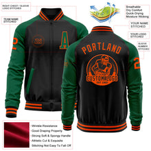 Laden Sie das Bild in den Galerie-Viewer, Uksn Individuelles Bomberjacke in Schwarz-Orange-Kelly-Grün mit Reißverschluss, Zweifarben-Design und Varsity-Letterman-Stil