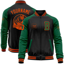 Laden Sie das Bild in den Galerie-Viewer, Uksn Individuelles Bomberjacke in Schwarz-Orange-Kelly-Grün mit Reißverschluss, Zweifarben-Design und Varsity-Letterman-Stil