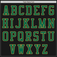 Laden Sie das Bild in den Galerie-Viewer, Uksn Individuelles Bomberjacke in Schwarz-Altgold-Kelly-Grün mit Reißverschluss, Zweifarben-Design und Varsity-Letterman-Stil