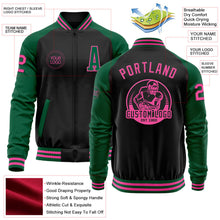 Laden Sie das Bild in den Galerie-Viewer, Uksn Individuelles Bomberjacke in Schwarz-Pink-Kelly-Grün mit Reißverschluss, Zweifarben-Design und Varsity-Letterman-Stil