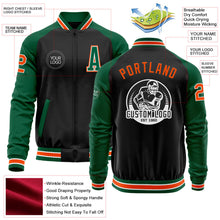 Laden Sie das Bild in den Galerie-Viewer, Uksn Individuelles Bomberjacke in Schwarz-Orange-Kelly-Grün mit Reißverschluss, Zweifarben-Design und Varsity-Letterman-Stil