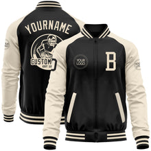 Laden Sie das Bild in den Galerie-Viewer, Uksn Individuelles Bomberjacke in Schwarz-Creme mit Reißverschluss, Zweifarben-Design und Varsity-Letterman-Stil