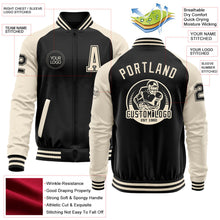 Laden Sie das Bild in den Galerie-Viewer, Uksn Individuelles Bomberjacke in Schwarz-Creme mit Reißverschluss, Zweifarben-Design und Varsity-Letterman-Stil