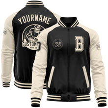 Laden Sie das Bild in den Galerie-Viewer, Uksn Individuelles Bomberjacke in Schwarz-Creme mit Reißverschluss, Zweifarben-Design und Varsity-Letterman-Stil