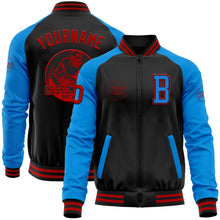 Laden Sie das Bild in den Galerie-Viewer, Uksn Individuelles Bomberjacke in Schwarz-Rot-Puderblau mit Reißverschluss, Zweifarben-Design und Varsity-Letterman-Stil