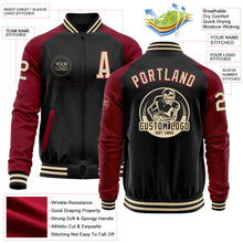 Laden Sie das Bild in den Galerie-Viewer, Uksn Individuelles Bomberjacke in Schwarz-Creme-Karmesinrot mit Reißverschluss, Zweifarben-Design und Varsity-Letterman-Stil