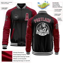 Laden Sie das Bild in den Galerie-Viewer, Uksn Individuelles Bomberjacke in Schwarz-Karmesinrot-Weiß mit Reißverschluss, Zweifarben-Design und Varsity-Letterman-Stil