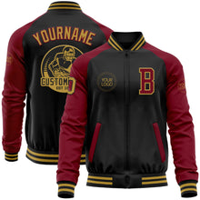 Laden Sie das Bild in den Galerie-Viewer, Uksn Individuelles Bomberjacke in Schwarz-Altgold-Karmesinrot mit Reißverschluss, Zweifarben-Design und Varsity-Letterman-Stil
