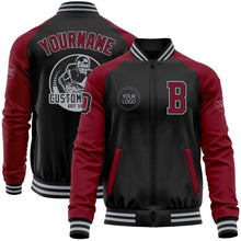 Laden Sie das Bild in den Galerie-Viewer, Uksn Individuelles Bomberjacke in Schwarz-Karmesinrot-Grau mit Reißverschluss, Zweifarben-Design und Varsity-Letterman-Stil