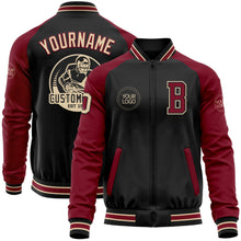 Laden Sie das Bild in den Galerie-Viewer, Uksn Individuelles Bomberjacke in Schwarz-City-Creme-Karmesinrot mit Reißverschluss, Zweifarben-Design und Varsity-Letterman-Stil