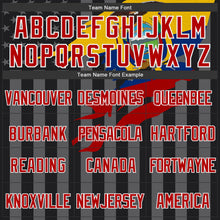 Laden Sie das Bild in den Galerie-Viewer, Uksn Individuelles Bomberjacke in Schwarz-Rot-Grau mit 3D-Ecuador-Flagge, Druckknopfleiste, Kapuze und Varsity-Letterman-Stil