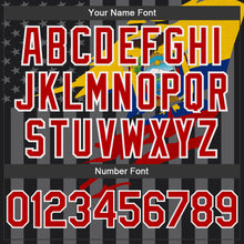 Laden Sie das Bild in den Galerie-Viewer, Uksn Individuelles Bomberjacke in Schwarz-Rot-Grau mit 3D-Ecuador-Flagge, Druckknopfleiste, Kapuze und Varsity-Letterman-Stil
