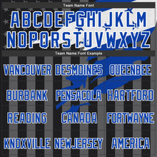 Laden Sie das Bild in den Galerie-Viewer, Uksn Individuelles Bomberjacke in Schwarz-Gewitterblau-Grau mit 3D-Honduras-Flagge, Druckknopfleiste, Kapuze und Varsity-Letterman-Stil