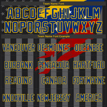 Laden Sie das Bild in den Galerie-Viewer, Uksn Individuelles Bomberjacke in Schwarz-Royalblau-Gelb-Grau mit 3D-Venezuela-Flagge, Druckknopfleiste, Kapuze und Varsity-Letterman-Stil