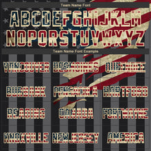 Laden Sie das Bild in den Galerie-Viewer, Uksn Individuelles Bomberjacke in Schwarz-Creme-Grau mit 3D-Vintage-USA-Flagge, Druckknopfleiste, Kapuze und Varsity-Letterman-Stil