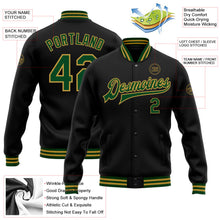 Laden Sie das Bild in den Galerie-Viewer, Uksn Individuelles Bomberjacke in Schwarz-Grün-Altgold mit Druckknopfleiste und Varsity-Letterman-Stil