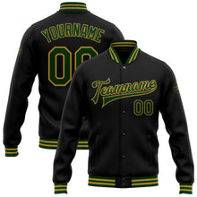 Laden Sie das Bild in den Galerie-Viewer, Uksn Individuelles Bomberjacke in Schwarz-Grün-Altgold mit Druckknopfleiste und Varsity-Letterman-Stil