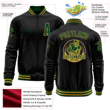 Laden Sie das Bild in den Galerie-Viewer, Uksn Individuelles Bomberjacke in Schwarz-Grün-Altgold mit Reißverschluss und Varsity-Letterman-Stil