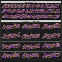 Laden Sie das Bild in den Galerie-Viewer, Uksn Individuelles Bomberjacke in Schwarz-Violett-Altgold mit Druckknopfleiste, Kapuze und Varsity-Letterman-Stil