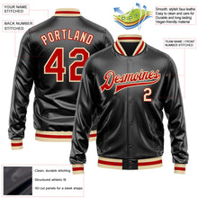 Laden Sie das Bild in den Galerie-Viewer, Uksn Individuelles Bomberjacke in Schwarz-Rot-Creme mit Kunstleder, Druckknopfleiste und Varsity-Letterman-Stil