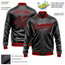 Laden Sie das Bild in den Galerie-Viewer, Uksn Individuelles Bomberjacke in Schwarz-Schwarz-Rot mit Kunstleder, Druckknopfleiste und Varsity-Letterman-Stil