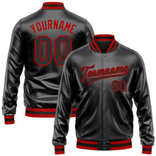Laden Sie das Bild in den Galerie-Viewer, Uksn Individuelles Bomberjacke in Schwarz-Schwarz-Rot mit Kunstleder, Druckknopfleiste und Varsity-Letterman-Stil