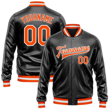 Laden Sie das Bild in den Galerie-Viewer, Uksn Individuelles Bomberjacke in Schwarz-Orange-Weiß mit Kunstleder, Druckknopfleiste und Varsity-Letterman-Stil