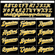 Laden Sie das Bild in den Galerie-Viewer, Uksn Individuelles Bomberjacke in Schwarz-Gold-Weiß mit Kunstleder, Druckknopfleiste und Varsity-Letterman-Stil