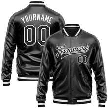 Laden Sie das Bild in den Galerie-Viewer, Uksn Individuelles Bomberjacke in Schwarz-Schwarz-Weiß mit Kunstleder, Druckknopfleiste und Varsity-Letterman-Stil
