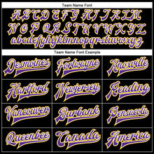 Laden Sie das Bild in den Galerie-Viewer, Uksn Individuelles Bomberjacke in Schwarz-Violett-Gold mit Kunstleder, Druckknopfleiste und Varsity-Letterman-Stil