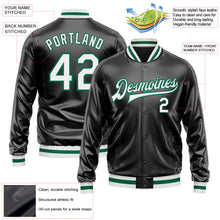Laden Sie das Bild in den Galerie-Viewer, Uksn Individuelles Bomberjacke in Schwarz-Weiß-Kelly-Grün mit Kunstleder, Druckknopfleiste und Varsity-Letterman-Stil