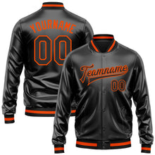 Laden Sie das Bild in den Galerie-Viewer, Uksn Individuelles Bomberjacke in Schwarz-Schwarz-Orange mit Kunstleder, Druckknopfleiste und Varsity-Letterman-Stil