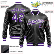 Laden Sie das Bild in den Galerie-Viewer, Uksn Individuelles Bomberjacke in Schwarz-Violett-Weiß mit Kunstleder, Druckknopfleiste und Varsity-Letterman-Stil
