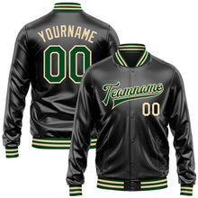 Laden Sie das Bild in den Galerie-Viewer, Uksn Individuelles Bomberjacke in Schwarz-Grün-Creme mit Kunstleder, Druckknopfleiste und Varsity-Letterman-Stil