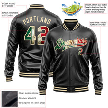 Laden Sie das Bild in den Galerie-Viewer, Uksn Individuelles Bomberjacke in Schwarz-Creme mit Vintage-Mexiko-Flagge, Kunstleder, Druckknopfleiste und Varsity-Letterman-Stil