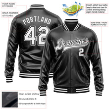 Laden Sie das Bild in den Galerie-Viewer, Uksn Individuelles Bomberjacke in Schwarz-Weiß-Schwarz mit Kunstleder, Druckknopfleiste und Varsity-Letterman-Stil