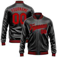 Laden Sie das Bild in den Galerie-Viewer, Uksn Individuelles Bomberjacke in Schwarz-Rot-Schwarz mit Kunstleder, Druckknopfleiste und Varsity-Letterman-Stil