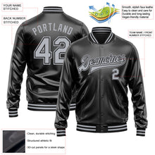 Laden Sie das Bild in den Galerie-Viewer, Uksn Individuelles Bomberjacke in Schwarz-Grau-Schwarz mit Kunstleder, Druckknopfleiste und Varsity-Letterman-Stil
