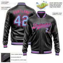 Laden Sie das Bild in den Galerie-Viewer, Uksn Individuelles Bomberjacke in Schwarz-Hellblau-Pink mit Kunstleder, Druckknopfleiste und Varsity-Letterman-Stil