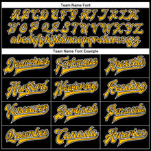 Laden Sie das Bild in den Galerie-Viewer, Uksn Individuelles Bomberjacke in Schwarz-Gold-Weiß mit Kunstleder, Druckknopfleiste und Varsity-Letterman-Stil