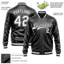 Laden Sie das Bild in den Galerie-Viewer, Uksn Individuelles Bomberjacke in Schwarz-Weiß-Grau mit Kunstleder, Druckknopfleiste und Varsity-Letterman-Stil
