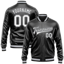 Laden Sie das Bild in den Galerie-Viewer, Uksn Individuelles Bomberjacke in Schwarz-Weiß-Grau mit Kunstleder, Druckknopfleiste und Varsity-Letterman-Stil