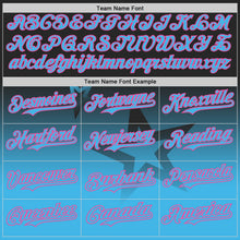 Laden Sie das Bild in den Galerie-Viewer, Uksn Individuelles Bomberjacke in Schwarz-Himmelblau-Pink mit Funkelstern-Design im Farbverlauf, Druckknopfleiste, Kapuze und Varsity-Letterman-Stil