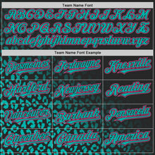 Laden Sie das Bild in den Galerie-Viewer, Uksn Individuelles Bomberjacke in Schwarz-Pink-Aqua mit Leopardenmuster und Verlaufseffekt, Druckknopfleiste, Kapuze und Varsity-Letterman-Stil