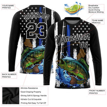 Laden Sie das Bild in den Galerie-Viewer, Uksn Individuelles Schwarz Weiß 3D Amerikanische Flagge und Fisch Angeln Langarm Funktions-T-Shirt