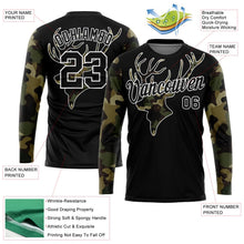 Laden Sie das Bild in den Galerie-Viewer, Uksn Individuelles Schwarz Camouflage-Weiß 3D Tier Hirsch Jagd Langarm Funktions-T-Shirt