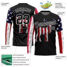 Laden Sie das Bild in den Galerie-Viewer, Uksn Individuelles Schwarz Weiß 3D Tier Hirsch Jagd Amerikanische Flagge Langarm Funktions-T-Shirt